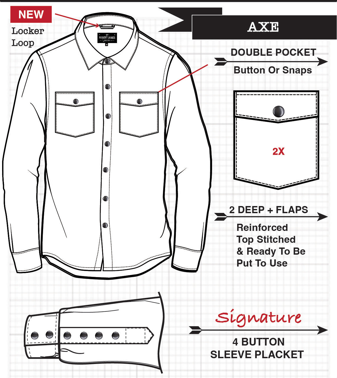 Axe // Grey Shadow Plaid Red Pin Flannel - Black Snap - Small Batch