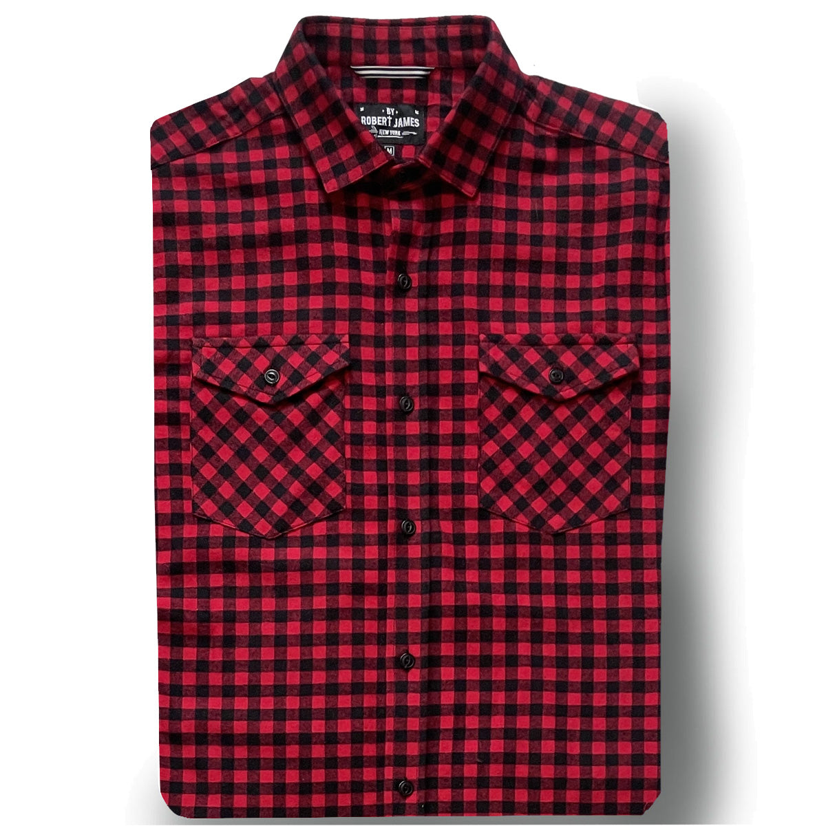 Axe // Black Red Gingham Plaid Flannel - Matte Black Button - Small Batch