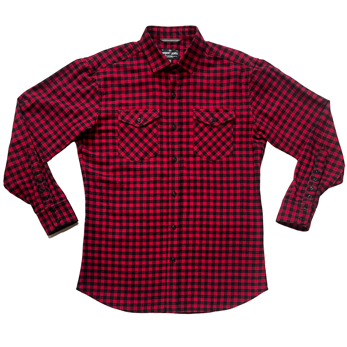 Axe // Black Red Gingham Plaid Flannel - Matte Black Button - Small Batch