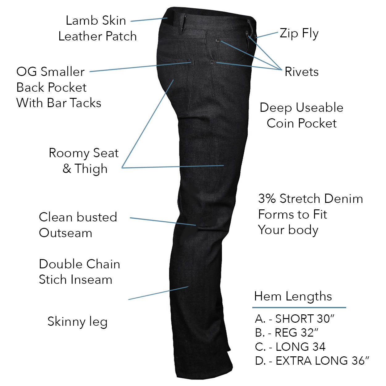 Billy Jeans // BLACK Denim - Adult Skinny Jeans - Small Batch