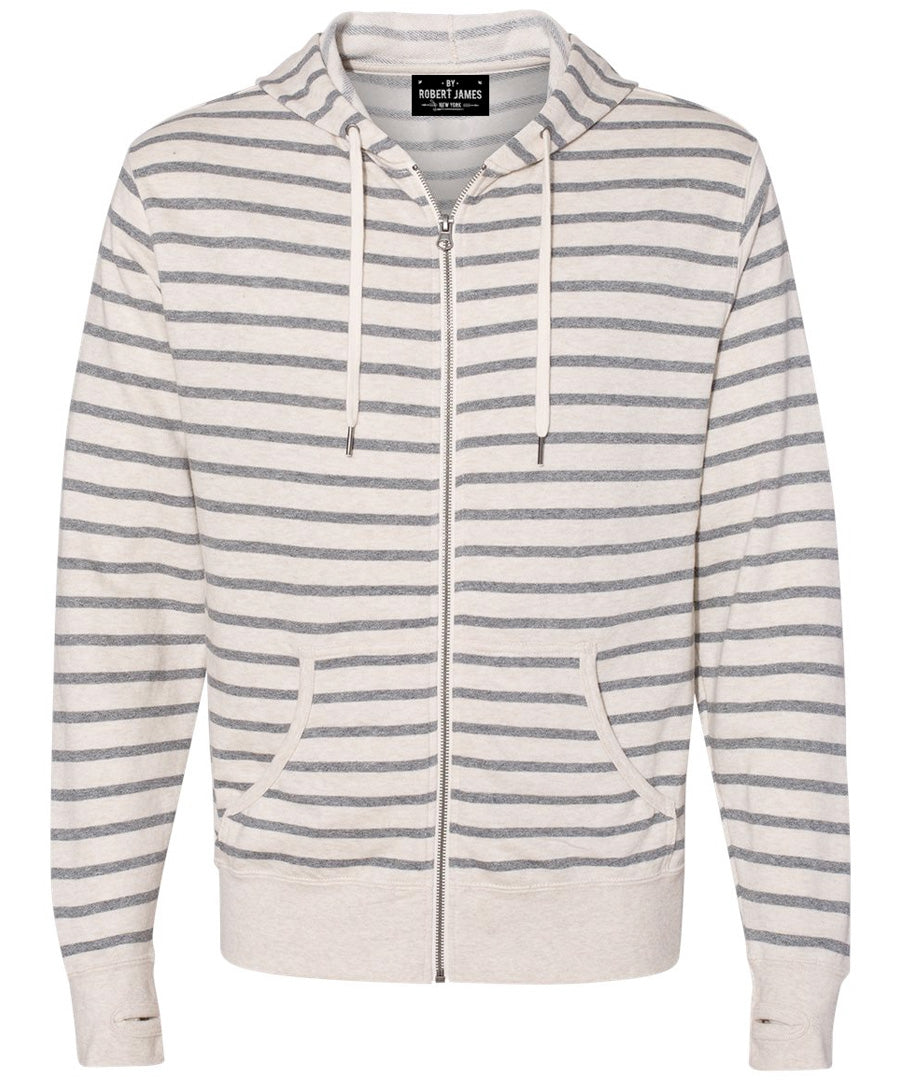 BRJ BROADWAY // CHARCOAL STRIPE French Terry Full Zip Hoodie Men's Knit By Robert James