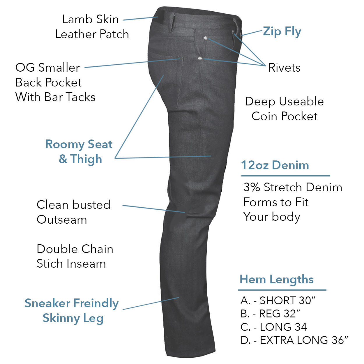 Billy Jeans // Charcoal ( Black Indigo ) Denim Adult Skinny Jeans - IN Stock - 34