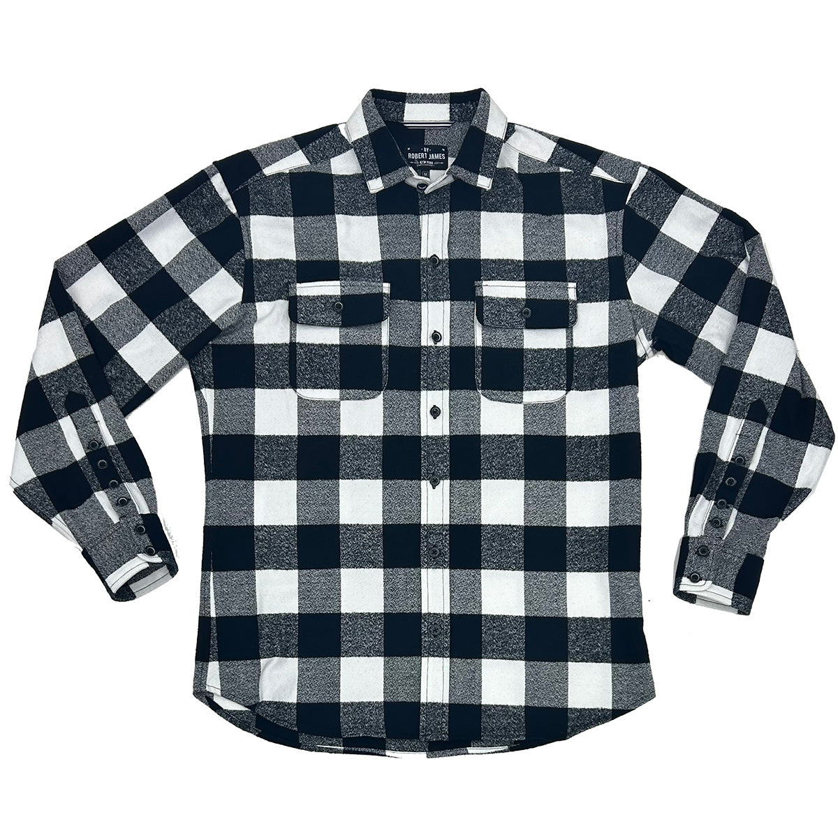Cannon // Black White Buffalo Gingham- Cotton Flannel - BLACK BUTTON WHITE RIM - SMALL BATCH STYLE
