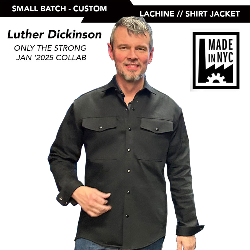 SB LACHINE // YOKED UP - 9OZ BLACK DENIM SHIRT JACKET - Pockets On Yoke - SMALL BATCH