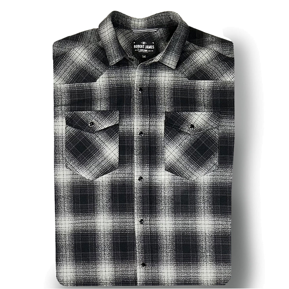 Tommy Gene // BLACK GREY SHADOW PLAID FLANNEL - IN STOCK MEDIUM