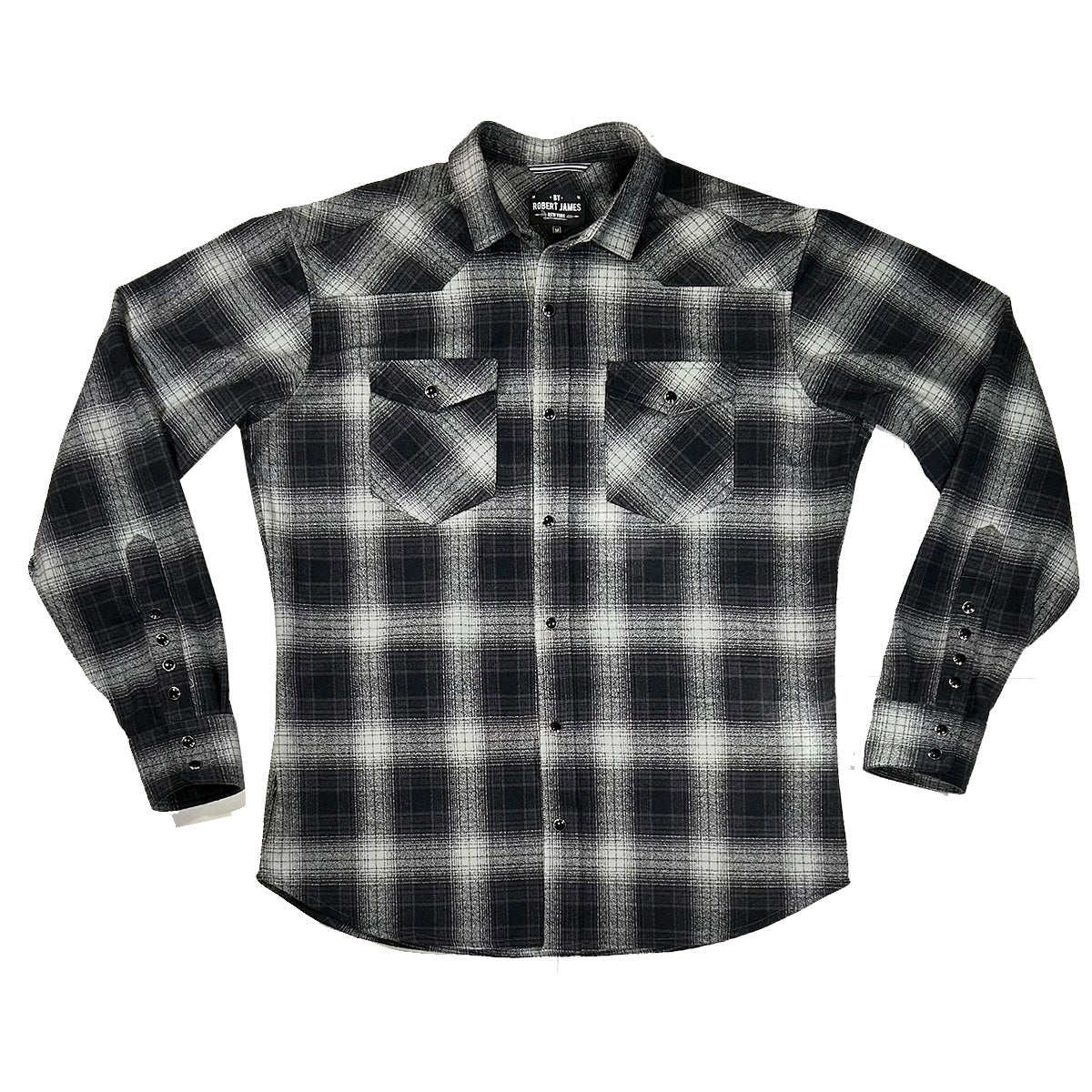 Tommy Gene // BLACK GREY SHADOW PLAID FLANNEL - IN STOCK MEDIUM
