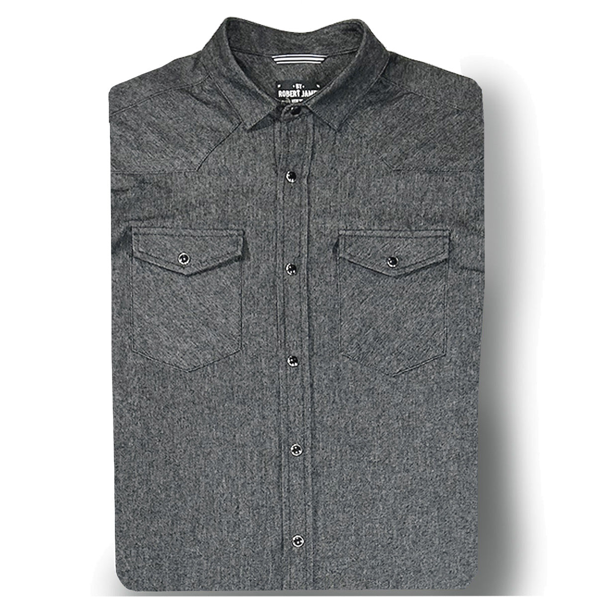 Tommy Gene // 6.5 OZ 100% Cotton Charcoal Denim - Black Western Snap- SMALL BATCH STYLE
