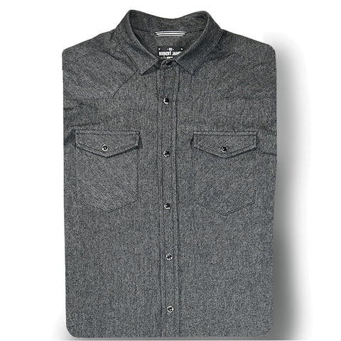Tommy Gene // 6.5 OZ 100% Cotton Charcoal Denim - Black Western Snap- SMALL BATCH STYLE