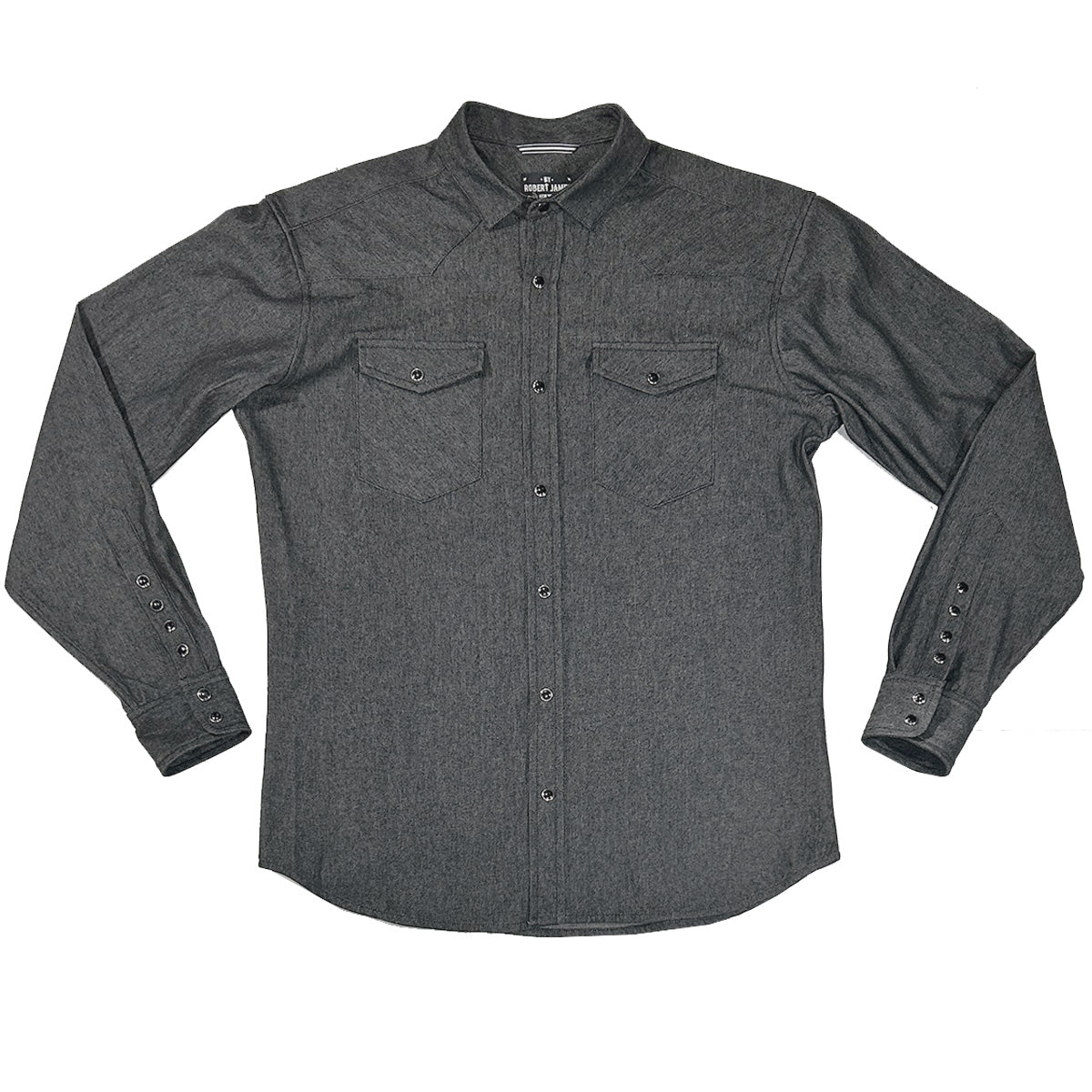 Tommy Gene // 6.5 OZ 100% Cotton Charcoal Denim - Black Western Snap- SMALL BATCH STYLE