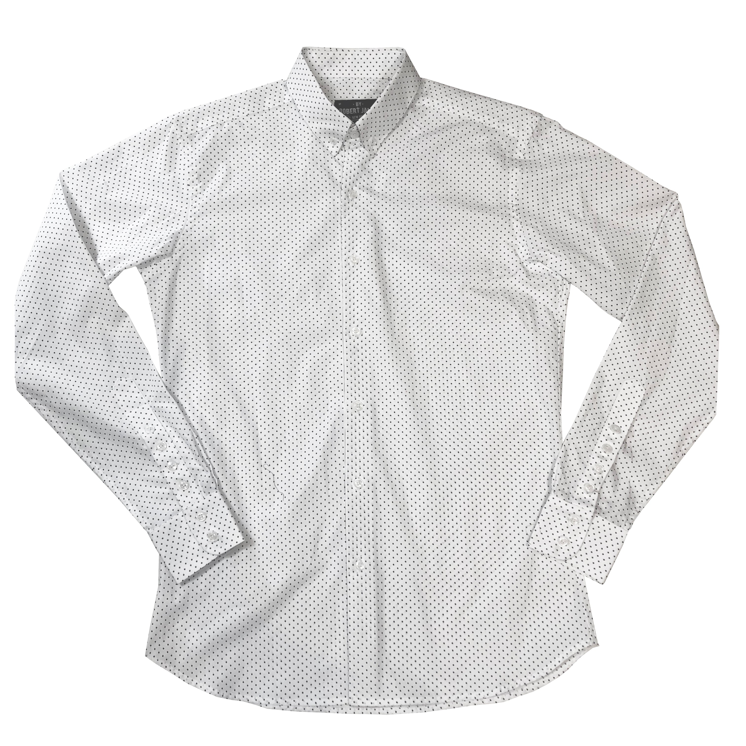 Bond - MOD BUTTON DOWN COTTON WHITE POLKA DOT SHIRT - IN STOCK - XL