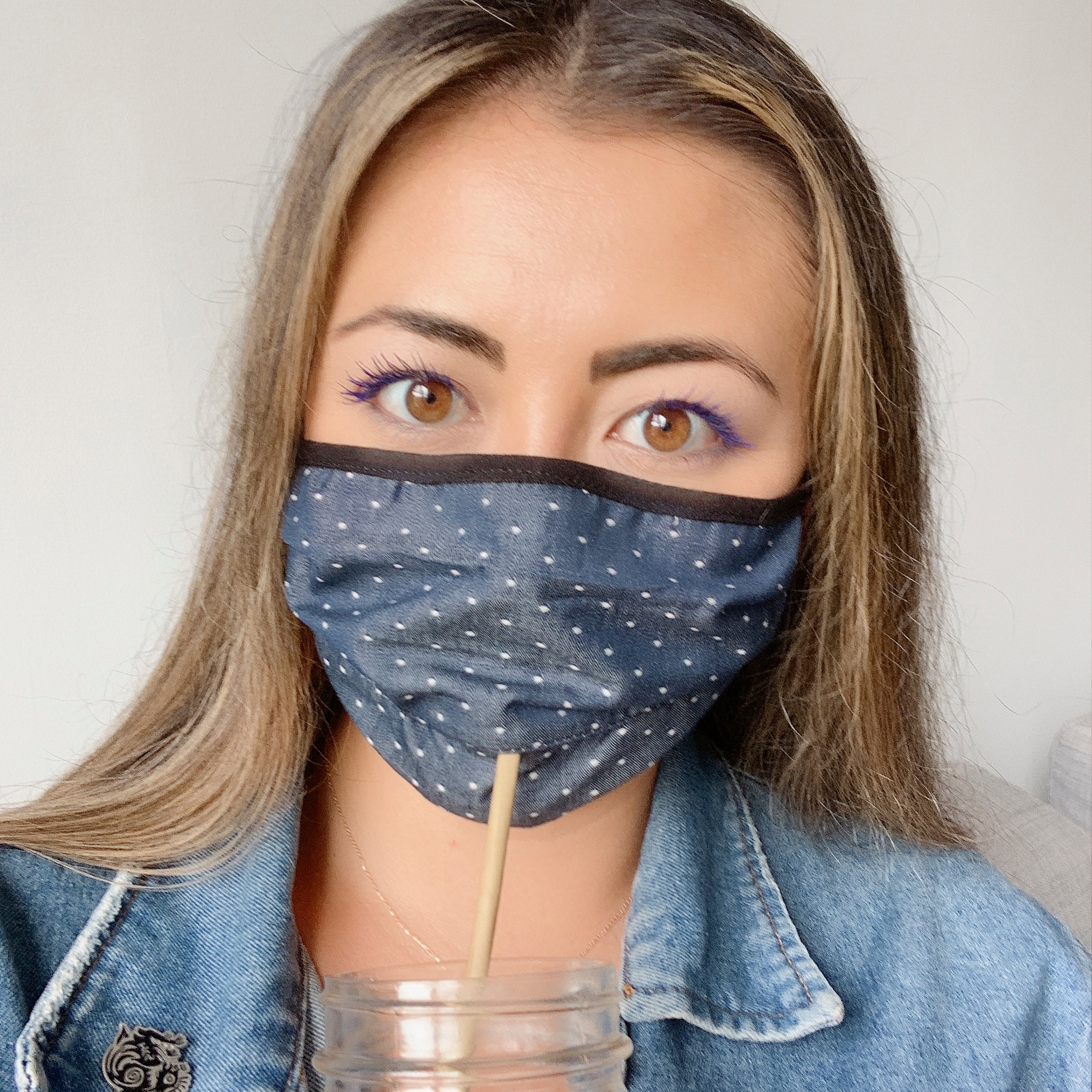 BRJ COTTON CHAMBRAY DOT Beverage / Cocktail Mask - 1 PC Face Mask