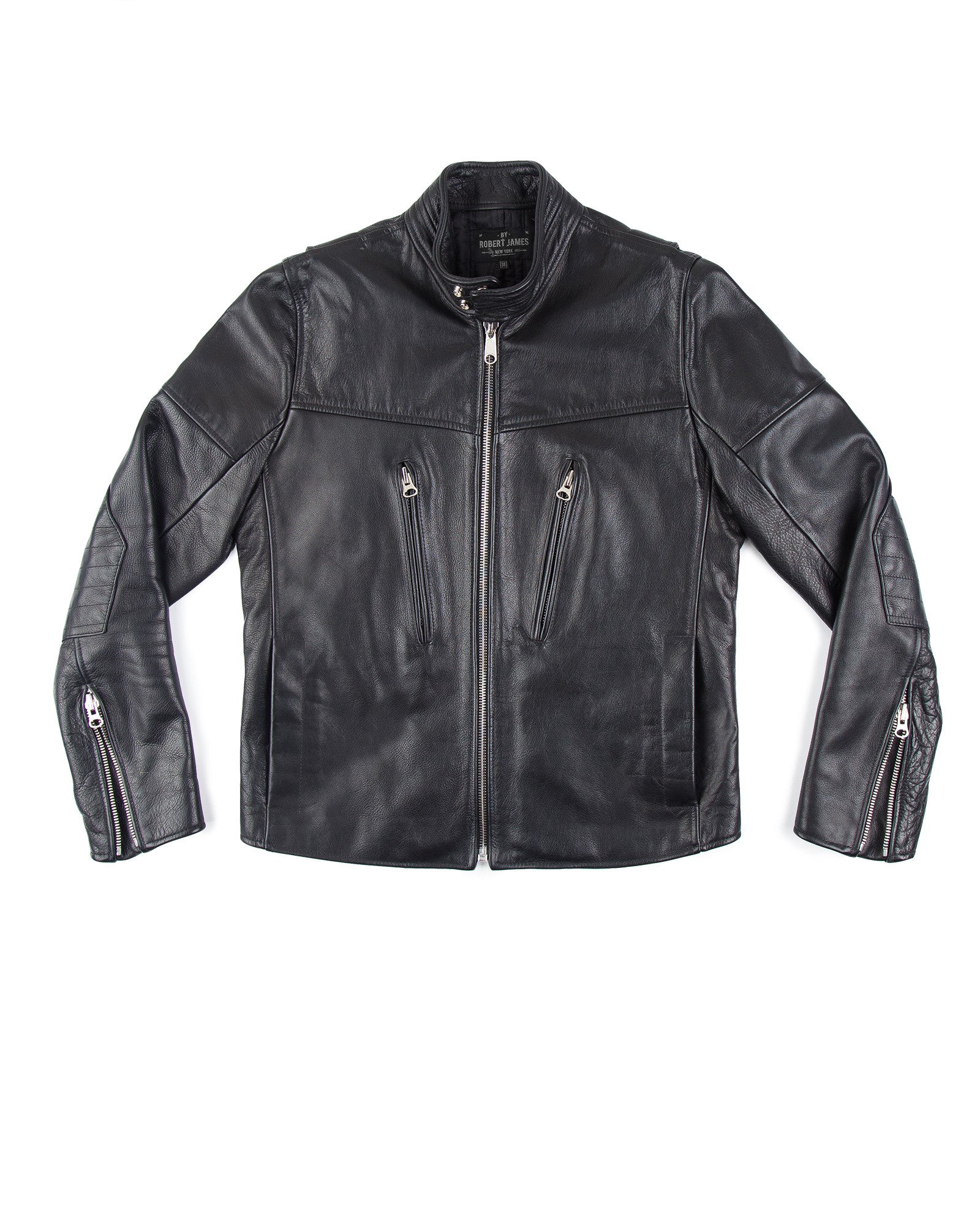 OXBLOOD ROYCE VEG DYE LEATHER TALL COLLAR CAFE RACER JACKET - JASON SCHNECK