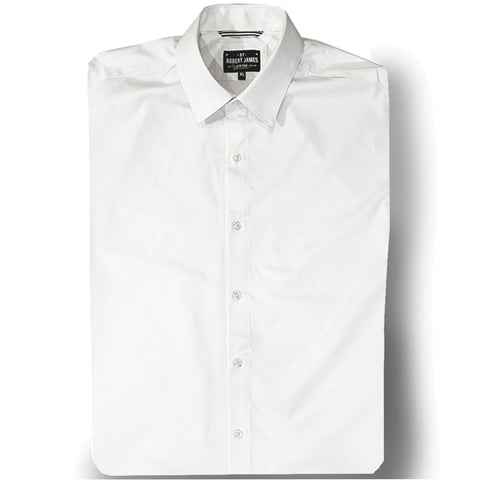 ANTHONY  // WHITE  SEA ISLAND 2 PLY BROADCLOTH  - FIne 2 3/4" spread Collar Dress Shirt- SMALL BATCH STYLE