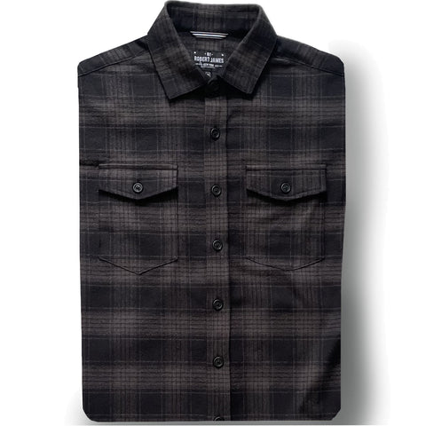 Axe  // Black Warm Coal Plaid Flannel - Matte Black Button - Small Batch