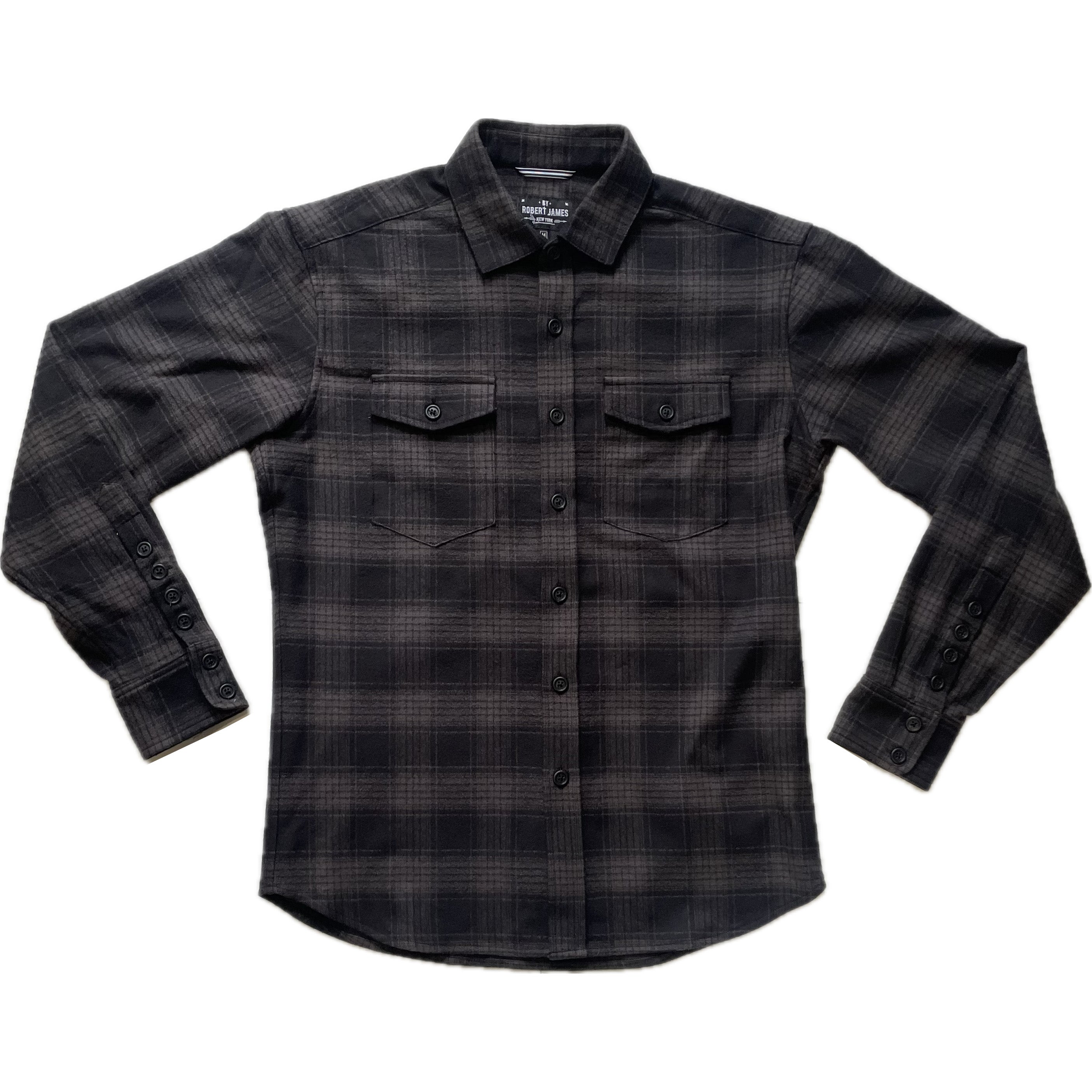 Axe  // Black Warm Coal Plaid Flannel - Matte Black Button - Small Batch