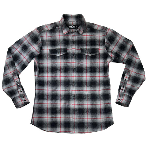 Axe  // Grey Shadow Plaid Red Pin Flannel - Black Snap - Small Batch