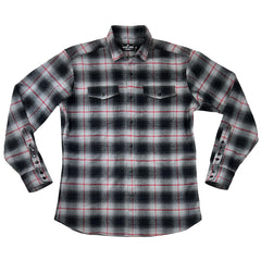 Axe  // Grey Shadow Plaid Red Pin Flannel - Black Snap - Small Batch