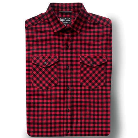 Axe  // Black Red Gingham Plaid Flannel - Matte Black Button - Small Batch