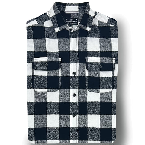Cannon // Black White Buffalo Gingham- Cotton Flannel - BLACK BUTTON WHITE RIM - SMALL BATCH STYLE