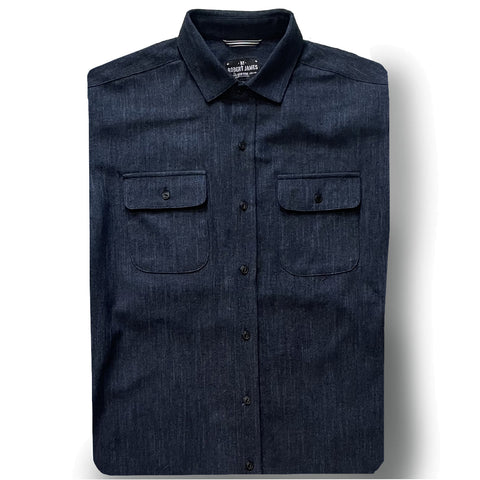Cannon // Denim Look Indigo  - Cotton Flannel - Matte Black Button - SMALL BATCH STYLE (Copy)
