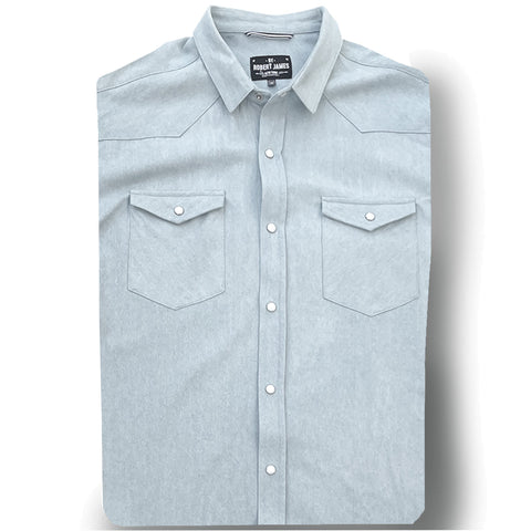 Tommy Gene // 6.5 OZ 100% Cotton Bleached  Denim - White Marble Matte Snap- IN STOCK.  S & XL ONLY