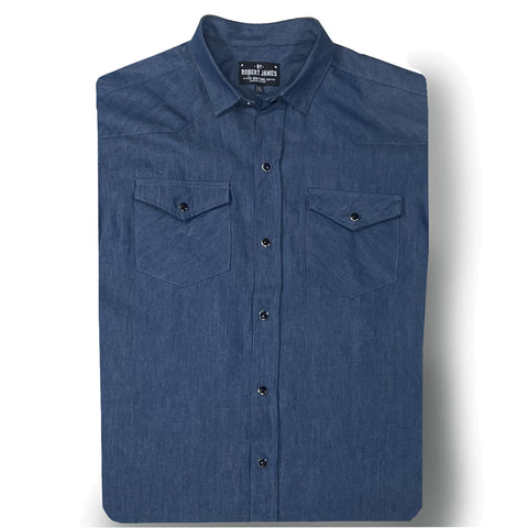 JT Short Sleeve Western - 20% OFF  // Indigo Cotton Tencel Denim Chambray - IN STOCK - S