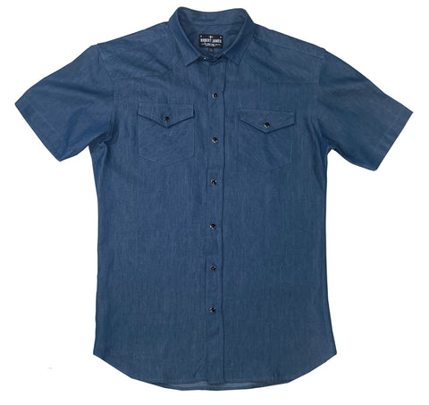 JT Short Sleeve Western - 20% OFF  // Indigo Cotton Tencel Denim Chambray - IN STOCK - S