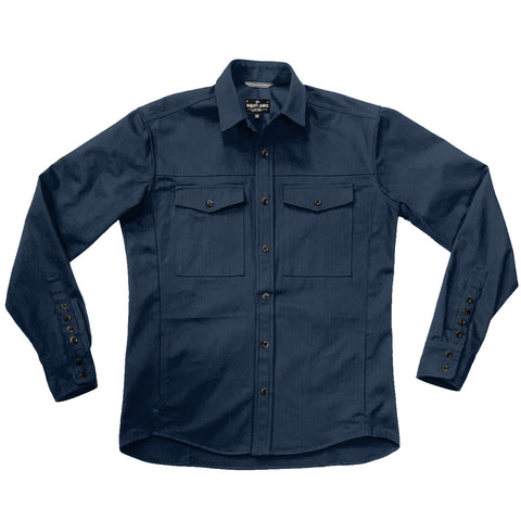 SB LACHINE // TUFF NAVY HERRINGBONE SHIRT JACKET - Black Horn Button  - SMALL BATCH