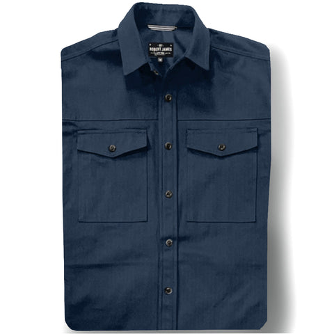 SB LACHINE // TUFF NAVY HERRINGBONE SHIRT JACKET - Black Horn Button  - SMALL BATCH