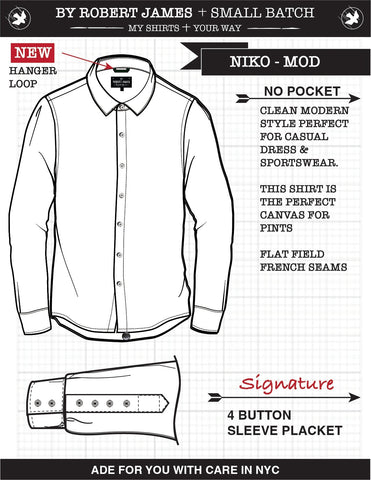 Niko // DRESS SHIRT PIMA BROADCLOTH - SMALL BATCH STYLE S / M - 39 CHEST / B - REG. - Long Sleeve - 35 Niko // DRESS SHIRT PIMA BROADCLOTH - SMALL BATCH STYLE S / M - 39 CHEST / B - REG. - Long Sleeve - 35