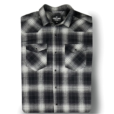Tommy Gene // BLACK GREY SHADOW PLAID FLANNEL - IN STOCK MEDIUM