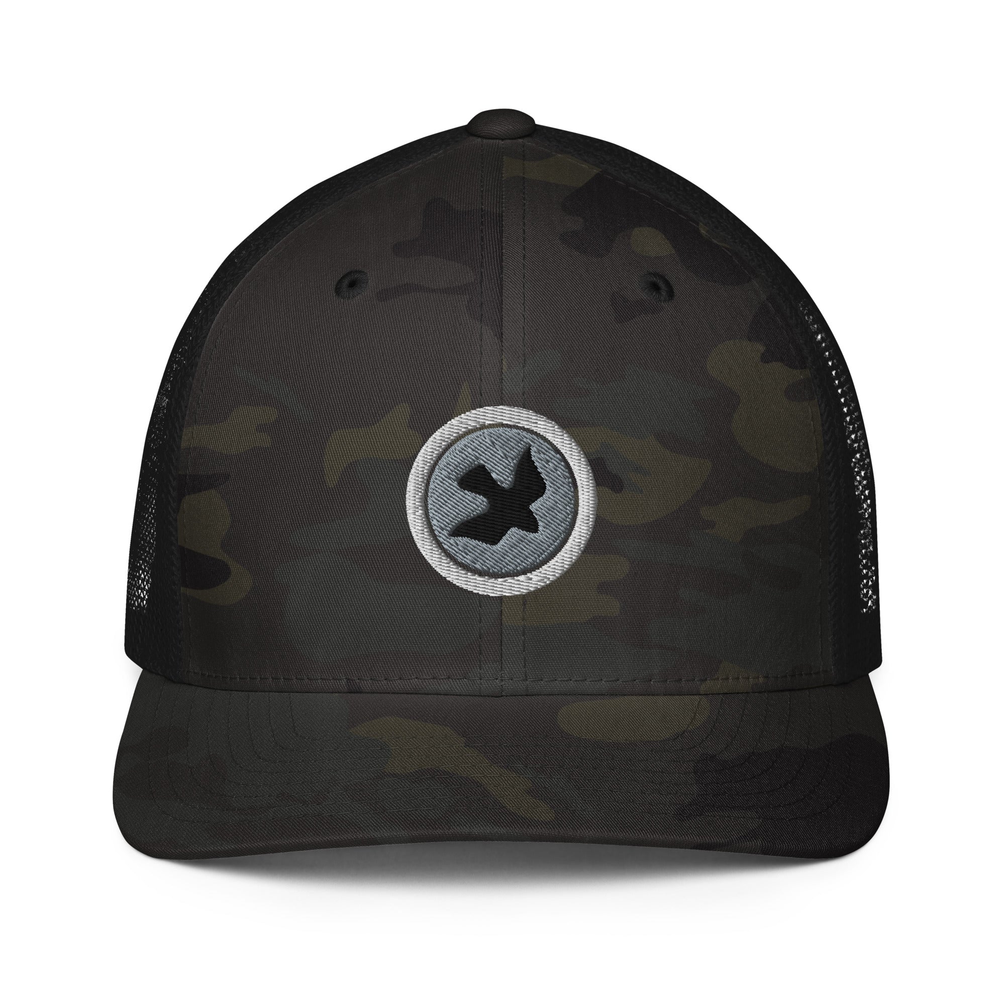 Dove Badge or Peace Closed Back Mesh Back Cap Multicam Black Black