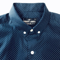 BOND - MOD BUTTON DOWN COTTON NAVY POLKA DOT SHIRT
