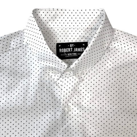 Bond - MOD BUTTON DOWN COTTON White POLKA DOT SHIRT - IN STOCK